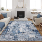 Rugcomf 9x12 Rug Washable Boho Rug Soft Large Area Rug Non-Slip Non-Shedding Faux Wool Vintage Rug for Living Room, Farmhouse, Dining Room, Indoor, Kids Playroom, Blue