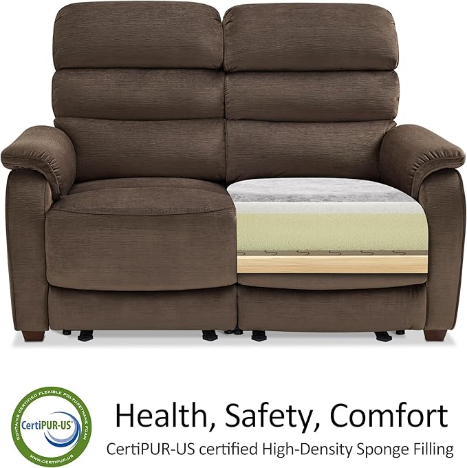 MCombo Wall Hugger Recliner Sofa with Drop Down Table, Power Reclining Sofa with Adjustable Headrest, USB A&C Charge Ports, Reading Lamp, Cup Holders, for Living Room, RVs (Fabric, ST258M3, Coffee)