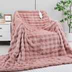 Heated Blanket Electric Twin- 62"x84" Soft Thick Bubble Electric Blanket for Sofa with 5 Heat Levels & 4 Hours Auto-Off Overheat Protection, Warm Cozy Gifts, Pink