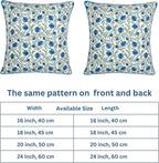 Ridhi Queen Blue Block Print Preppy Grandmillennial Pillow Cover Set of 2-20" x 20" Throw Pillow for Home White Floral Pillow Cover Grandmillennial Home Decor Thanksgiving