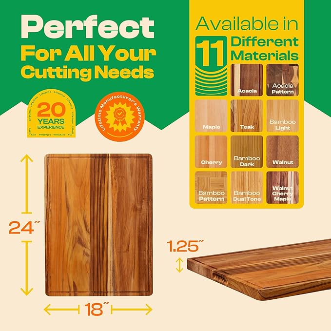 Riveira Teak Wood Cutting Board – Gourmet Teak Grandeur: 24 x 18 Wooden Cutting Board – Natural Wooden Cutting Boards For Kitchen Decorative – Innovative Juice Grooves Teak Wooden Chopping Board