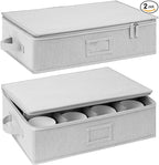 StorageWorks China Storage Container, Stackable Mug Storage Box with Dividers, Stemware Storage Cases, Hard Shell China Cup Organizer, Holds 12 Tea Cups and Coffee Mug, 2 Pack, Light Gray