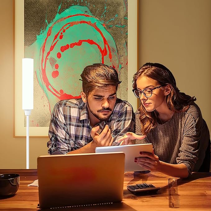 Floor Lamp with Remote Control,Bright Floor Lamps for Living Room/Bedroom/Office, Stepless Adjustable 3000K-6000K Colors and 10-100% Brightness,Standing Light with Foot Switch (White)