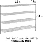 18" Deep x 72" Wide x 54" Height Wire Shelving Kit | 4-Tier | NSF Commercial Storage Rack Unit