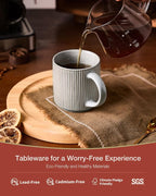 famiware Coffee Mug Set for 6, Star 12 oz Catering Mugs Cup Set with Handle for Coffee, Tea, Cocoa, Milk - Ceramic Stoneware Drinkware Set, Matte Grey