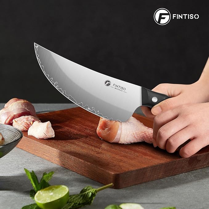 FINTISO Butcher Knife, 6.9 Inch Sharp Meat Cleaver Knife with 5-Layer High Carbon Stainless Steel, Chopping Knives with Ergonomic Full Tang G10 Handle for Home Kitchen Bone Cutting