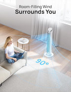 Dreo Tower Fans for Bedroom, 90°Oscillating Fans for indoors,5 Speeds 4 Modes Max 26ft/s, 12H Timer, LED Display with Touch, Remote, 40" Quiet Bladeless Standing Floor Fan for Home Office, White