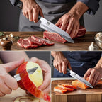 SHAN ZU 3PCS Japanese Knife Set, 9 Layers 10Cr15MoV High Carbon Steel Professional Kitchen Knives, Sharp Chef Knife Set with Ergonomic Red Sandalwood Handle, Cooking & Cutting Knives Set and Gift Box