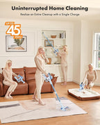 Cordless Vacuum Cleaner, 8-in-1 Lightweight Stick Vacuum with 45mins Runtime, Powerful Suction, Rechargeable Cordless Vacuum for Carpet, Tile, Pet Hair, Hardwood Floors, Blue