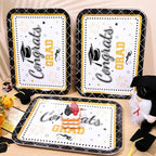3Pcs Graduation Serving Trays 13 x 10 Inch Bachelor' s Hat Diploma Glitter Reusable Platter Congrats Grad Serving Dishes for Graduate Party Sharing Snacks Fruit Dessert