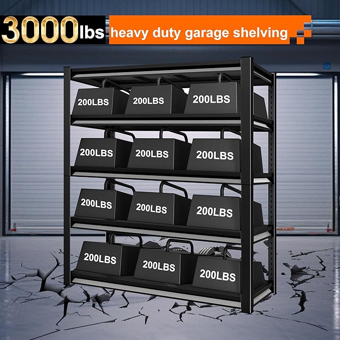 Heavy Duty Shelves, 48'W24'D78'H, 5-Tier Metal Shelves, 3000LBS Loads, Adjustable, Black, For Garages, Warehouses