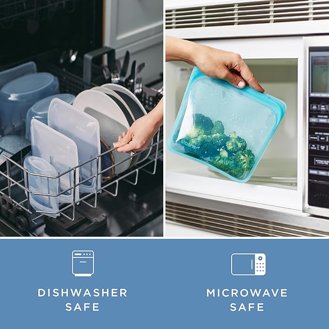 Stasher Premium Silicone Reusable Food Storage Half Gallon Bag, Clear, Microwave, Sous Vide, Dishwasher, Oven and Freezer Safe, BPA Free, Leak-free, Eco-friendly, 64 Oz