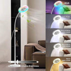 Pedestal Fan for Bedroom, Floor Lamp with Fan RGB 18w/1500lm, 3-Speed Stand Fan Stepless Adjustable 3000K-6000K Color and Dimmer, Remote and Button Control, Adjustable Gooseneck Gloor Lamp