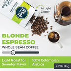 Wink Coffee Blonde Espresso, Light Roast Whole Bean Coffee, Single Origin Colombian Arabica Beans, 2.2 lb, Small-Batch, Smooth, Sustainably Sourced