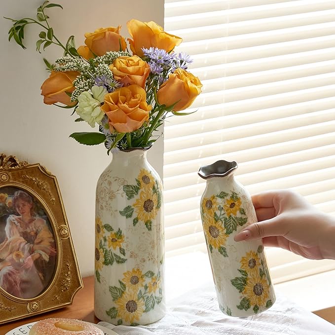 Levvohd Autumn Ceramic Vase Set of 3, Vintage Small Vases for Decor Home Your Kitchen Bedroom Living Room Bathroom Shelf Centerpiece Table Decorations (H 9.5" + H7.7 + H5.9)