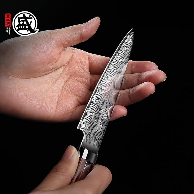 MITSUMOTO SAKARI Paring Knife 4.5 inch, S301 Damascus Steel Precision Fruit & Vegetable Knife (Hand Forged)