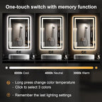 Led Bathroom Mirror, 36x24 Bathroom Vanity Mirror for Wall with Light, IP54 Enhanced Anti-Fog, Dimmable 3 Colors, Memory Function, Backlit and Front Lit, Shatter-Proof Glass, Plug-in/Hardwired