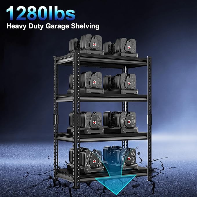 Adjustable Garage Storage Shelves - 35.4''W Garage Shelving Heavy Duty Loads 1280LBS, Metal Industrial Utility Shelf for Warehouse, Kitchen, Laundry Room, 35.4" W x 15.7" D x 66" H, Black