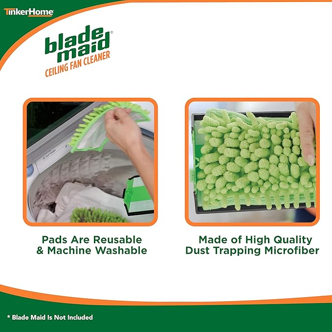 Blade Maid Microfiber Ceiling Fan Blade Cleaner Pads | Reusable Duster Replacement Pads for Blade Maid with Extendable Pole, Wall Duster, Removes Cobwebs | Size 4.9" x 7.7" (Pack of 2)