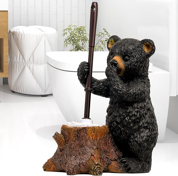 Toilet Brush Holder Set for Bathroom Super Cute Bear Base Solidly Toilet Bowl Brush and Holder Flexible and Durable Style Stylish Toilet Cleaner Brush Saving Storage Space Toilet Brushes for Bathroom