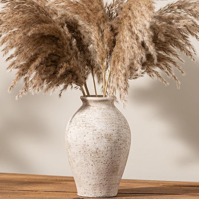 Ceramic Flower Vase Home Decor - Large Farmhouse Table Vases Rustic Vintage Living Room Kitchen Bedroom Decorations for House Book Shelf Office Coffee Desk Dining Fireplace (9" Retro)