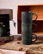 famiware Coffee Mug Set for 6, Star 12 oz Catering Mugs Cup Set with Handle for Coffee, Tea, Cocoa, Milk - Ceramic Stoneware Drinkware Set, Deep Forest