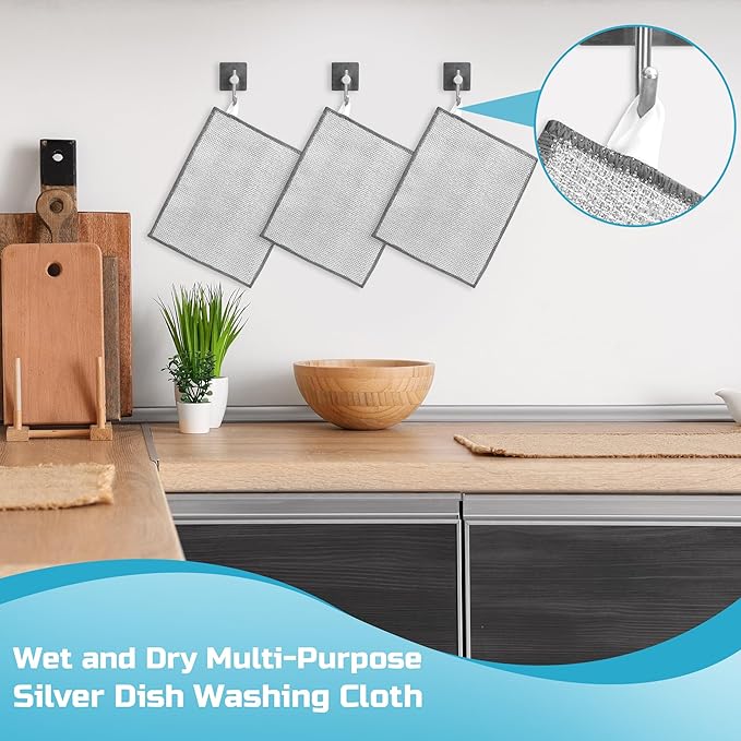 Forggon12 Pcs New Upgrade 3-Layer Metal Dish Cloth, No Scratches and No Odor, Multipurpose Wire Dishwashing Rag for Wet and Dry, Kitchen Cleaning DishRags,Sinks,Dishes,Stove Top, Dimensions(7.08X8.86)