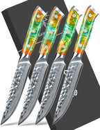 Steak Knives Set of 4, Ultra Sharp Kitchen Steak Knife 5 Inch - Forged Damascus Steel & Resin Handle - Yao Series