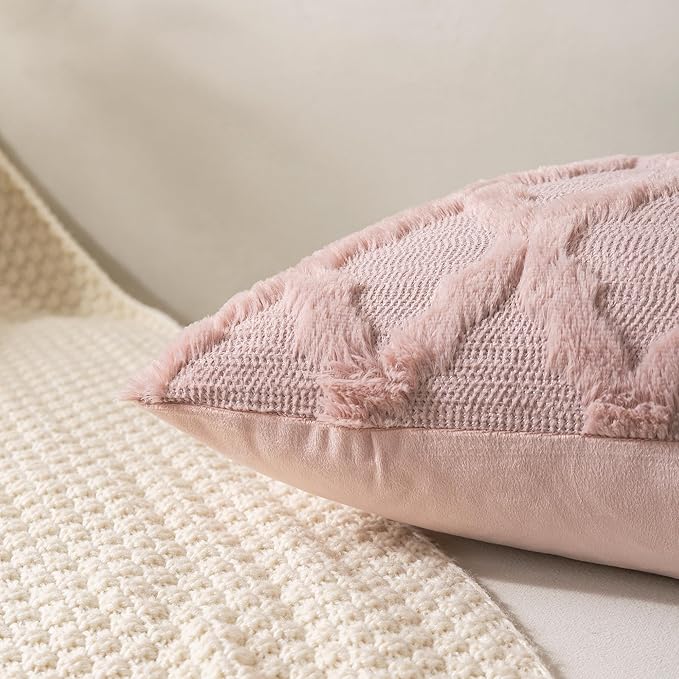 Set of 2 Soft Moroccan Throw Pillow Covers 16x16 Inch Plush Boho Decorative Pillow Cover Accent Cushion Case for Couch Sofa Bed, Pink