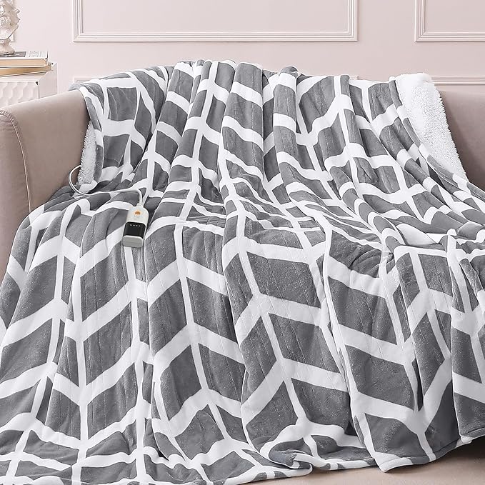 VENTIMI Electric Blanket Heated Throw, 72" x 84" Heated Blanket with 9 Heat Levels & 2 to 10 Hours Auto Off, Fast Heating Blankets with ETL & FCC Certification, Grey