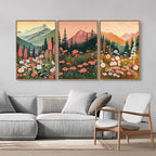 Tinonedraw Large Boho Mountain Framed Canvas Wall Art Set of 3, Colorful Wildflower Daisy Flowers Wall Decor, Bohemian Floral Forest Scenery Artwork, Modern Nature Landscape Art Prints for Bedroom Living Room Office 16"x24"