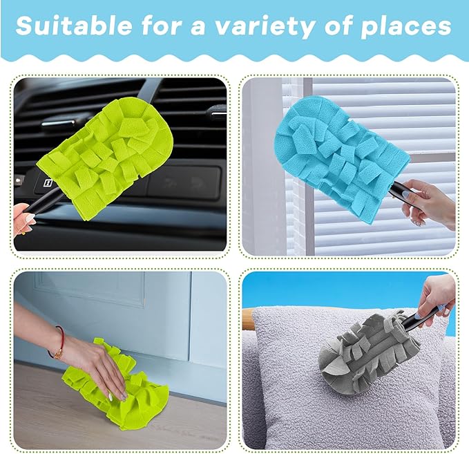 Zubebe 3 Pcs Duster Refill Reusable Fleece Duster Refills Feather Flat Dusters Multi Surface Washable Cleaning Pads Tools for Home, Blinds, Car, Pet, Furniture, Fans (Blue,Green,Gray)