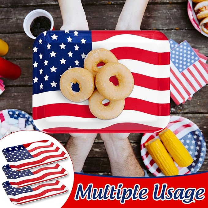 3Pcs Patriotic Serving Trays Red Blue White USA Flag Platter 4th of July Serving Dishes for Independence Day Veterans Day Party Decor