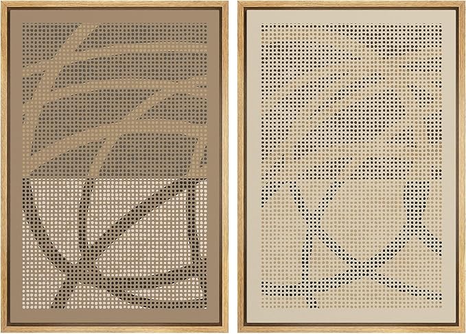 SIGNFORD Framed Canvas Print Wall Art Set Geometric Dot Patterns Earthy Beige and Brown Contrast Illustration Modern Art Decorative Nordic Nature for Living Room, Bedroom, Office - 24"x36"x2 Natural