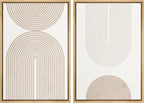 SIGNFORD Framed Canvas Print Wall Art Set Beige & White Duotone Geometric Spiral Polygons Abstract Shapes Illustrations Modern Art Decorative Minimalist Relax/Cozy for Bedroom - 24"x36"x2 Natural