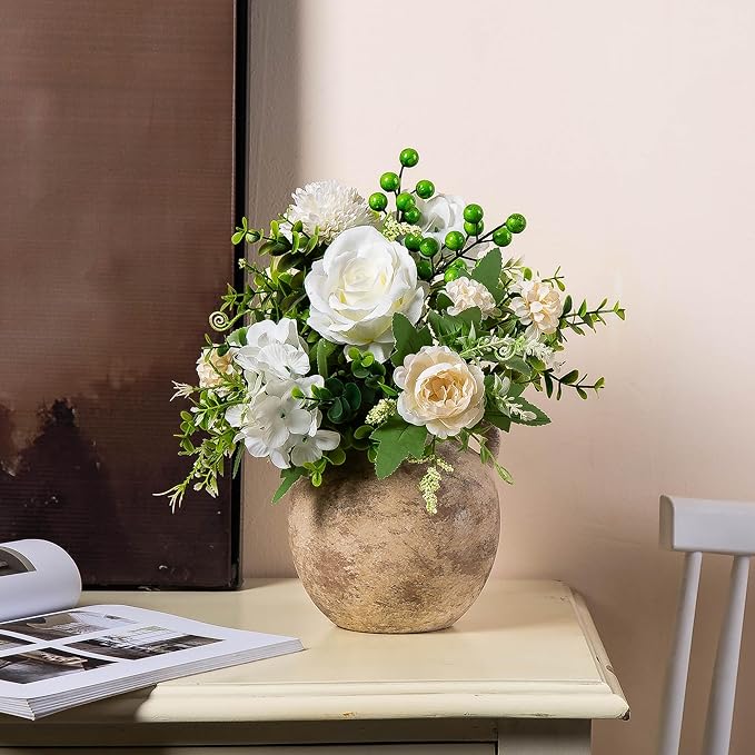 6 Inch Ceramic Vase, Terracotta Flower Vases, Vintage Porcelain Vase for Home Decor, Decorative Farmhouse Vase with hadle for Home Decor, Living Room, Shelf Decor, Farmhouse, Table, Lyeec