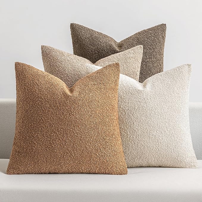 MIULEE Pack of 4 Decorative Textured Boucle Throw Pillow Covers 20x20 Inch Neutral Brown Accent Solid Pillow Cases Couch Cushion Covers for Modern Farmhouse Boho Chair Sofa Bed Livingroom Home Decor