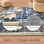 RUGSURE Washable Area Rugs - Perfect for Living Room, Bedroom, Kids Room, Nursery - Stain & Water Resistant Non-Slip, Pet & Child Friendly, Vintage Tribal Area Rugs (Navy, 9' x 12')