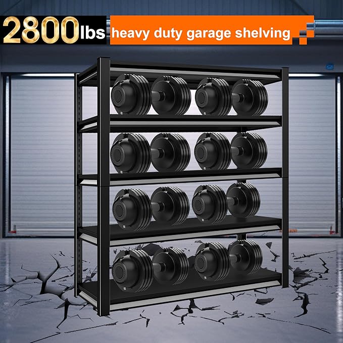 Garage Storage Shelves Heavy Duty, 48”W Shelving Units and Storage Rack, 2800LBS Loads Shelving Units, Adjustable 5-Tier Metal Shelves for Industrial Storage, 48”W×18”D×78”H,Black