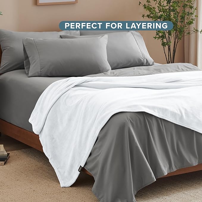 Bare Home Fleece Blanket - Full/Queen - Ultra-Soft Lightweight for Bed, Sofa, and Couch - Luxury Microplush - Cozy Warm Blanket (Full/Queen, White)