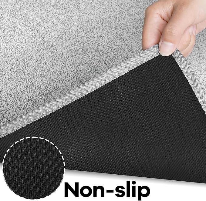Runner Rug with Non Slip Rubber Backing, Washable Soft Floor Carpet for Kitchen, Hallway, Entryway Indoor, Bedroom, Laundry, Low Pile Area Rugs, Solid color with Pointillism style, 2*8 ft GREY