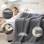Heated Throw Blanket Double Sided Sherpa, Soft Heating Electric Blanket for Bed, Automatic Safety System, 6 Heating Levels & 4 Hours Auto-Offf, 50"x60" Dark Grey