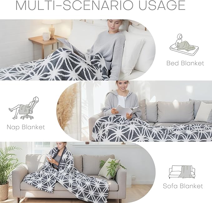 LUXIAN Heated Blanket Electric Throw,72" x 84" Full Size,Jacquard Polar Fleece Heated Blanket with 10 Hours Timer Auto-Off & 5 Heating Levels,Machine Washable (Grey)