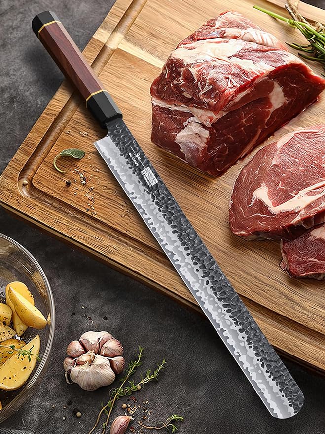 HOSHANHO 12 Inch Brisket Slicing Knife, Japanese Carving Knife for Meat Cutting and BBQ, Hand Forged Razor Sharp Slicing Knives with Ergonomic Octagonal Handle