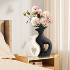 XL Black and White Vase Set of 2,Heart Shaped Ceramic Vases Home Decor,Minimalist Decorative Vases,Modern Home Decor for Wedding Dining Living Room Office Coffee Table Centerpiece