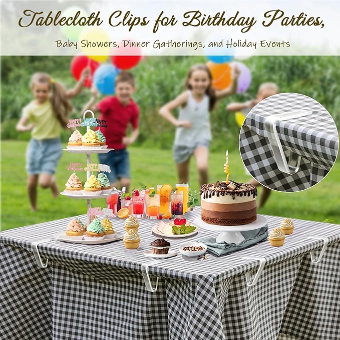 24 Pcs Clear Table Cloth Holder Clips for Thick Tables, Plastic Tablecloth Clips for Outdoor Tables, Picnic Table Cover Clips Clamps for Wind, Table Cloth Clips for Party Camping Christmas Birthday L