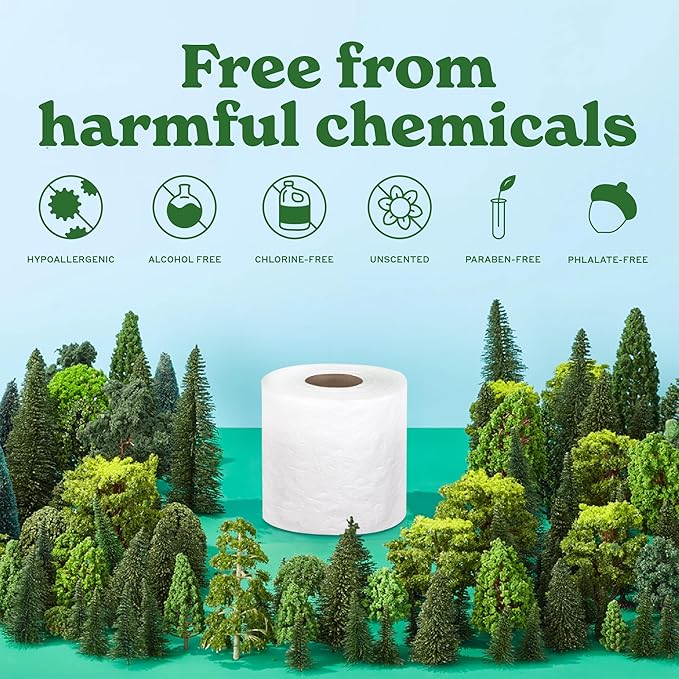 Caboo Tree Free Toilet Paper, Septic Safe Bath Tissue, Soft 2 Ply Sheets, 300 Sheets Per Roll, 16 Double Rolls