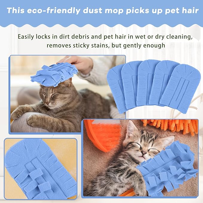 Zubebe 12 Pcs Duster Refill Reusable Fleece Duster Refills Feather Flat Dusters Multi Surface Washable Cleaning Pads Tools for Home, Blinds, Car, Pet, Furniture, Fans (Blue)