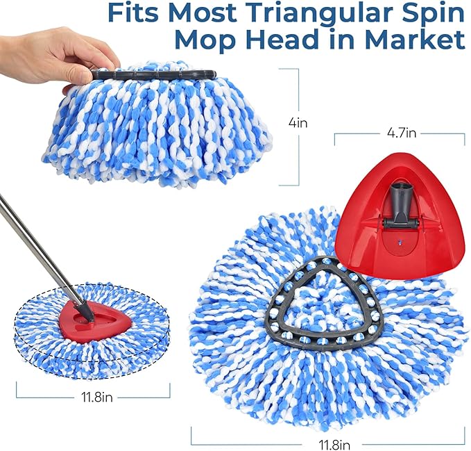 Matthew Spin Mop Replacement Kit - 4 Refill Heads, 30-58in Handle & Base Combo Set (Blue, 1-Tank System)
