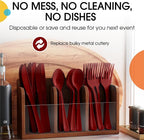 Party Solids Burgundy Plastic Silverware Heavy Duty 150 Pieces Burgundy Plastic Cutlery Sets, Utensil Sets, 50 Of Each Forks, Knives & Spoons Disposable Cutlery Set, Flatware Set For Party Supplies